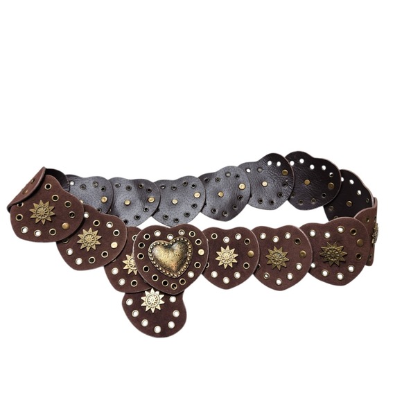 Women's One Size Adjustable Heart Shaped Western Belt Brown Vegan Leather Stars - Picture 8 of 8
